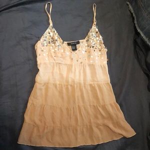 Arden B, Silk Ombré Sequined Babydoll Top, M, Y2K!